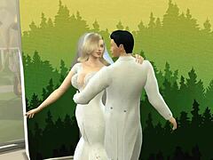 Loira leva um pau grande no cu neste vídeo quente de vestido de noiva