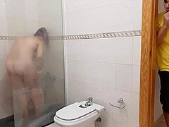 Stepmom in the shower gets caught and wants her stepson's cock