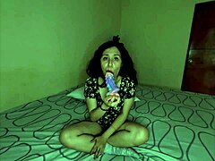 Mature Latina wife masturbates with a dinosaur-shaped dildo