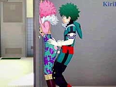 Mina Ashido og Momo Yaoyorozu slutter sig til Izuku Midoriya til en intens trekant i My Hero Academia hentai