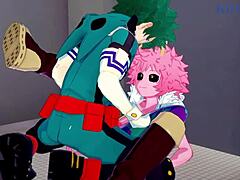 Izuku Midoriya se pridružita Mina Ashido in Momo Yaoyorozu za intenziven trojček v hentai My Hero Academia