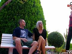 Petite French milf enjoys outdoor threesome with her partner