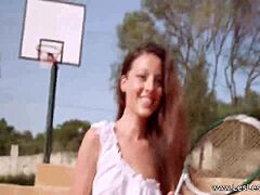 Hot lesbian action on the court with mature women