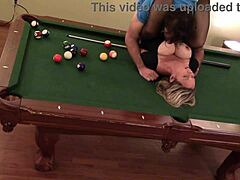 Black-haired MILF wife enjoys a hardcore pool table session