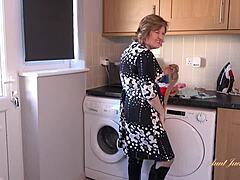 Mature housewife in pantyhose gives a POV blowjob to your younger lover